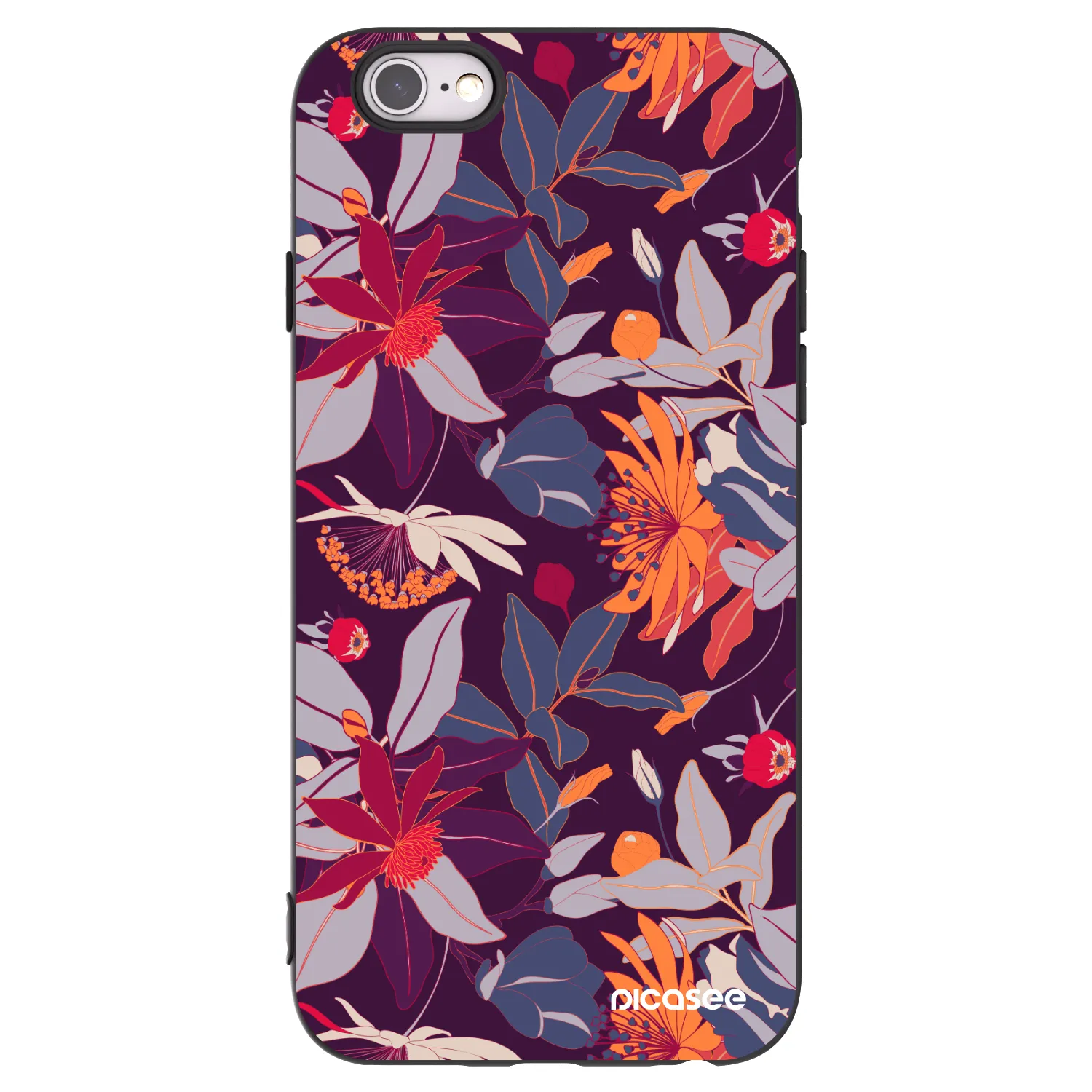 Picasee husă neagră din silicon pentru Apple iPhone 6/6S - Purple Leaf