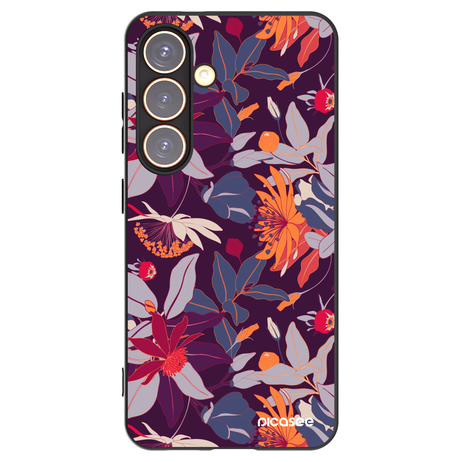 Picasee husă neagră din silicon pentru Samsung Galaxy S24 S921B 5G - Purple Leaf
