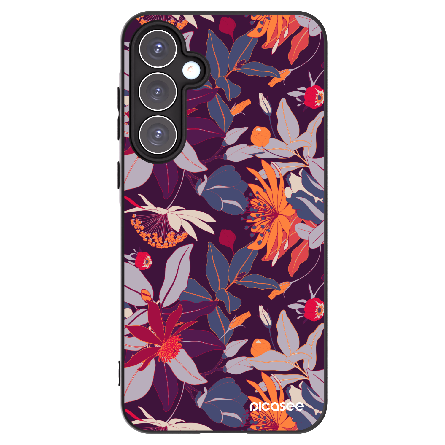 Picasee husă neagră din silicon pentru Samsung Galaxy A55 5G A556B - Purple Leaf
