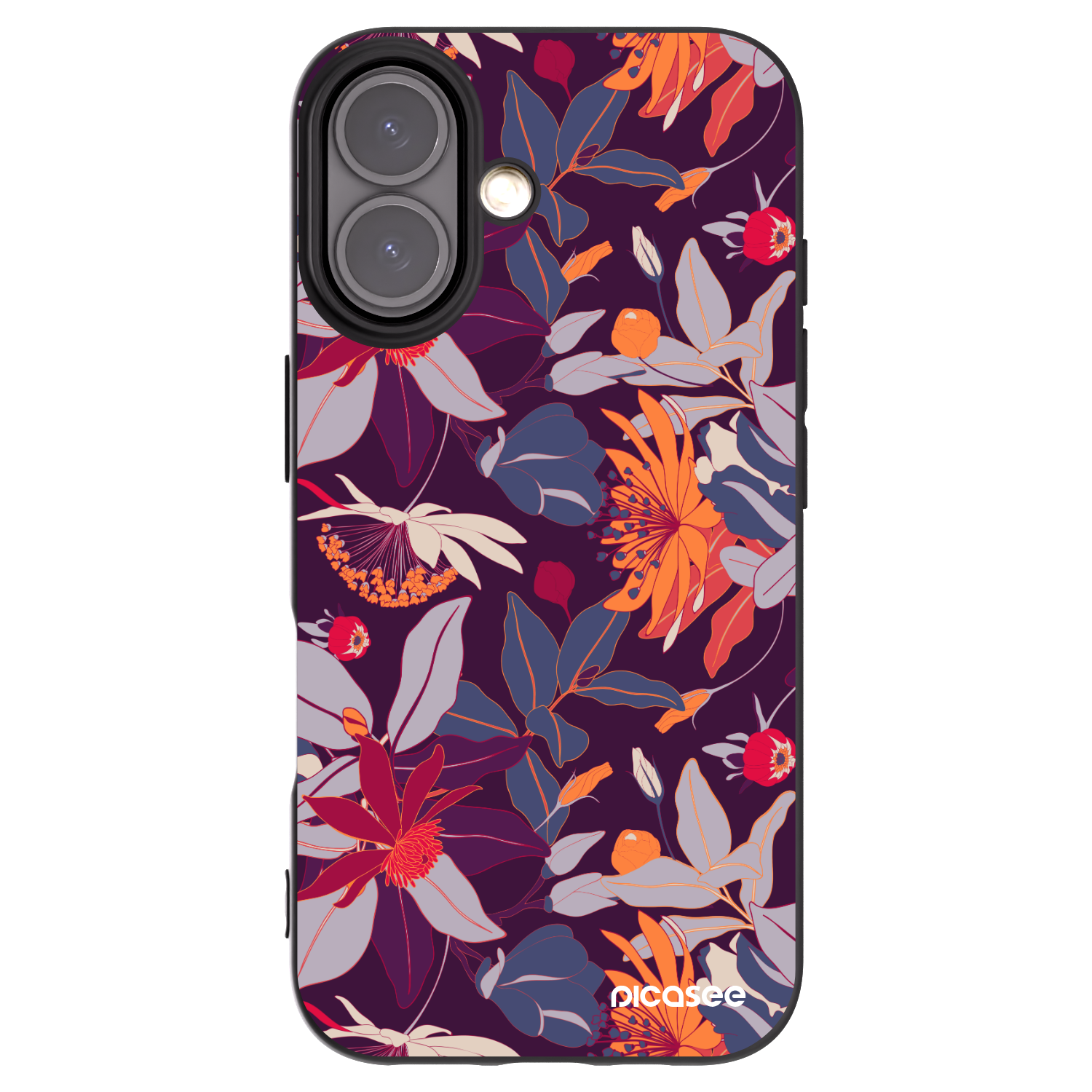 Picasee husă neagră din silicon pentru Apple iPhone 16 - Purple Leaf