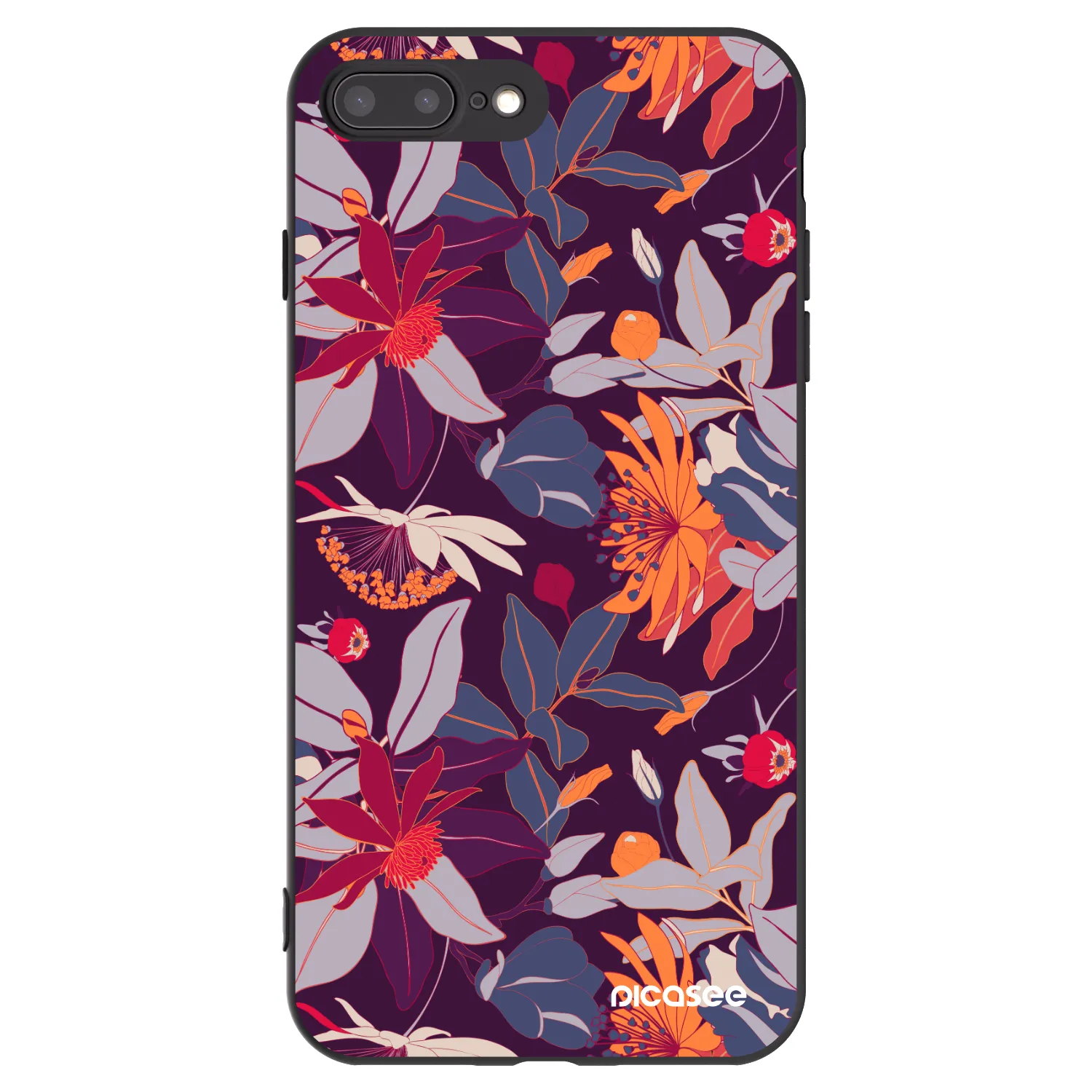 Picasee husă neagră din silicon pentru Apple iPhone 8 Plus - Purple Leaf