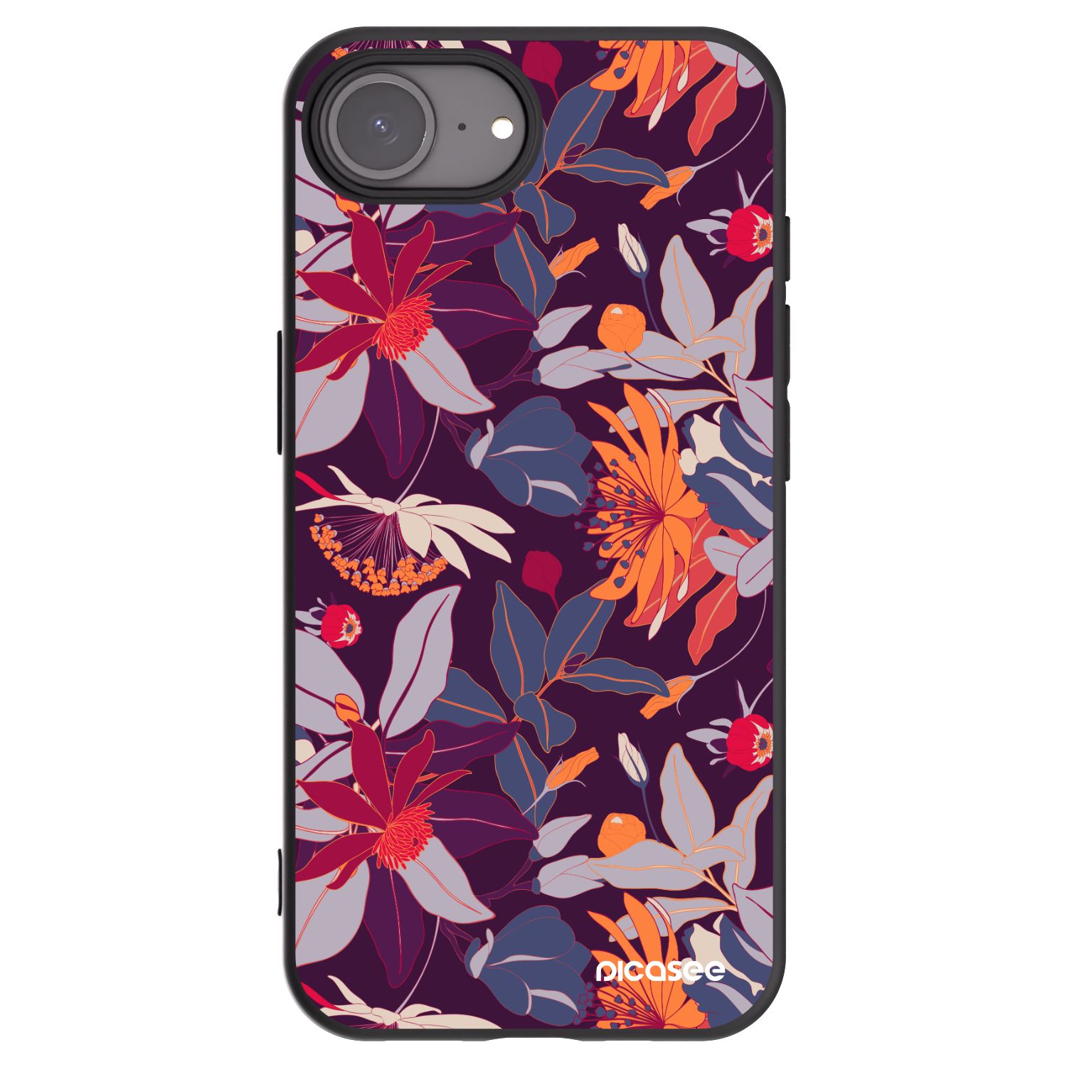 Picasee husă neagră din silicon pentru Apple iPhone 16e - Purple Leaf