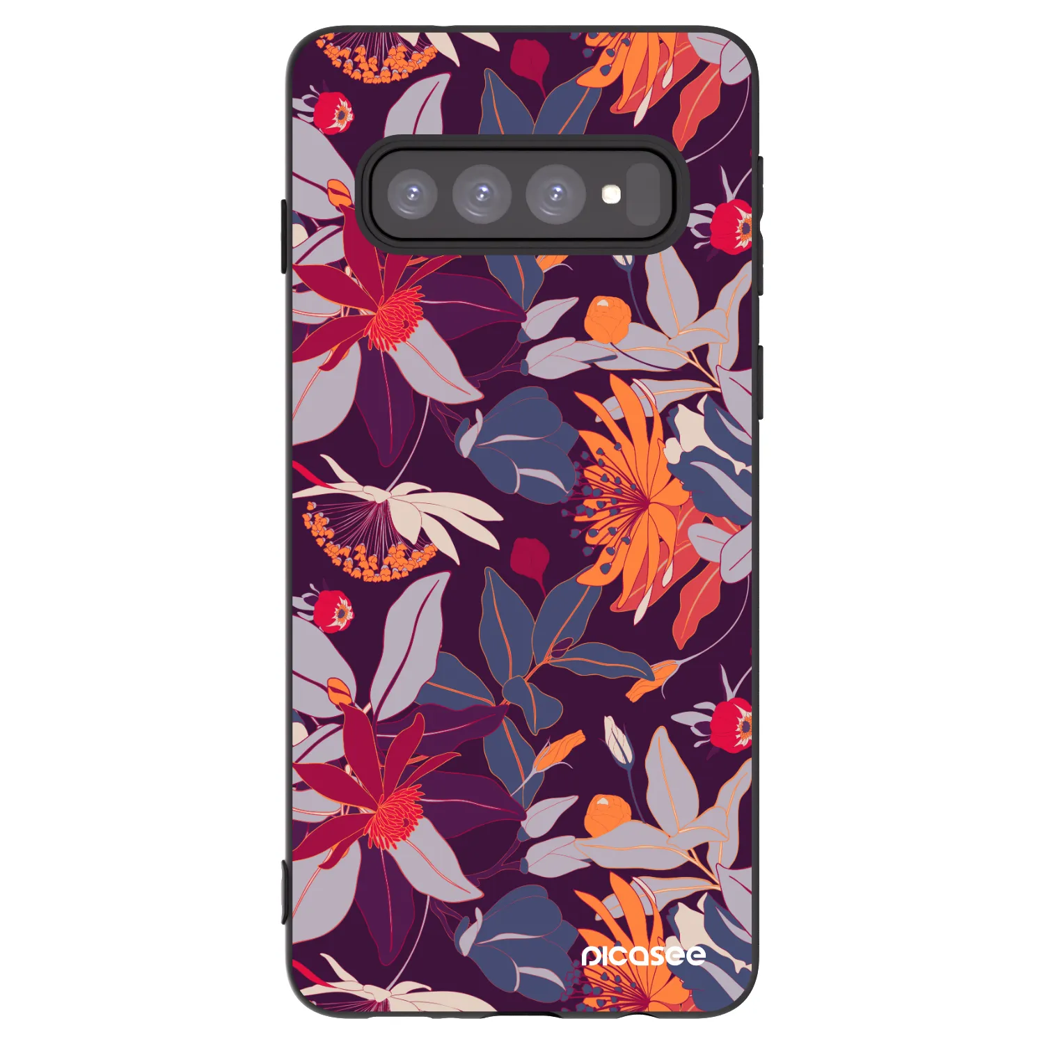 Picasee husă neagră din silicon pentru Samsung Galaxy S10 G973 - Purple Leaf