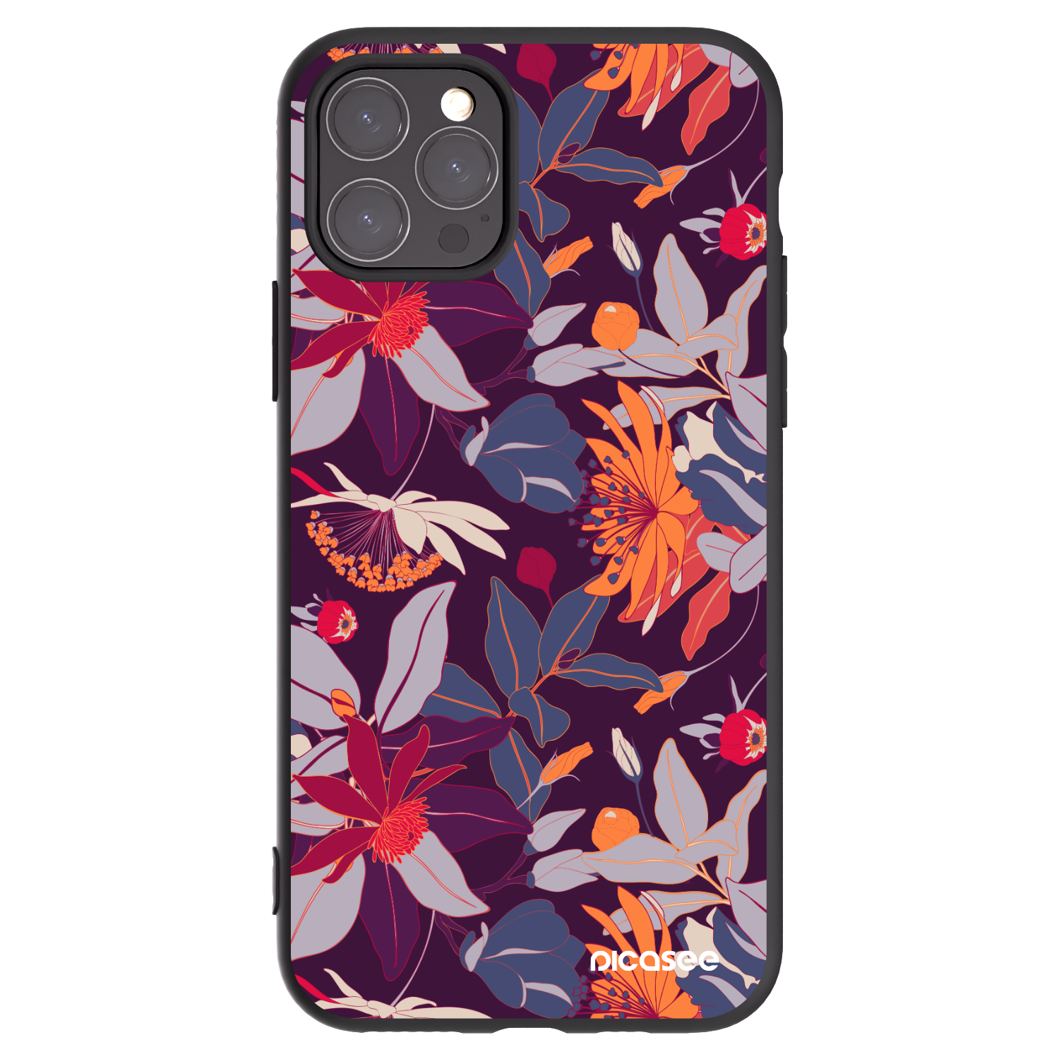 Picasee husă neagră din silicon pentru Apple iPhone 11 Pro - Purple Leaf