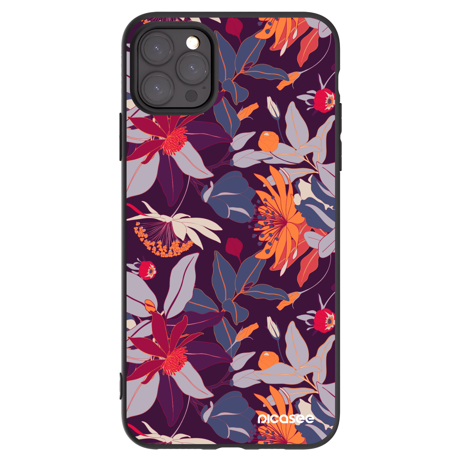 Picasee husă neagră din silicon pentru Apple iPhone 11 Pro Max - Purple Leaf