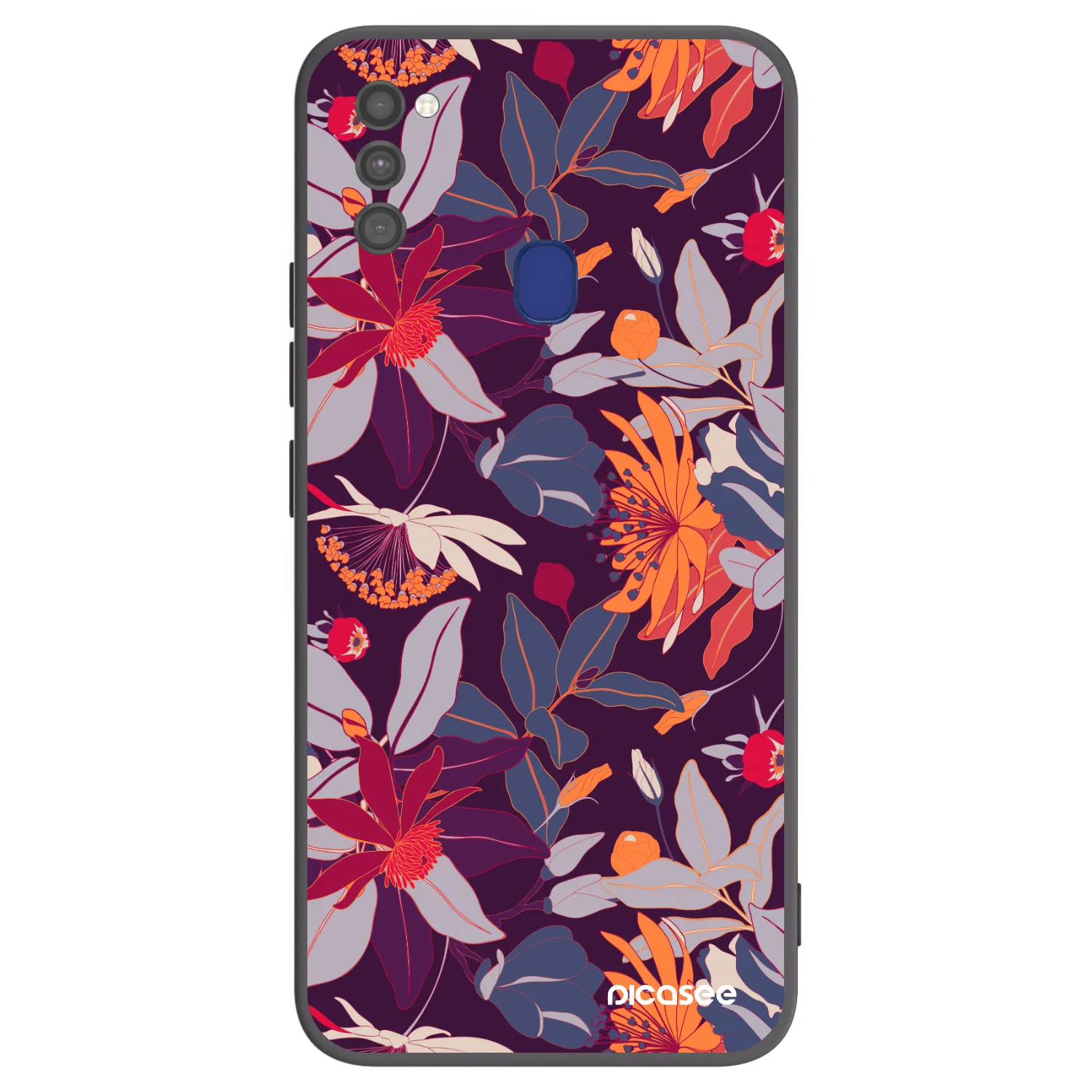 Picasee husă neagră din silicon pentru Samsung Galaxy M21 M215F - Purple Leaf