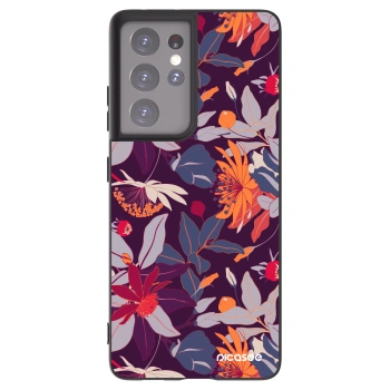 Picasee husă neagră din silicon pentru Samsung Galaxy S21 Ultra 5G G998B - Purple Leaf