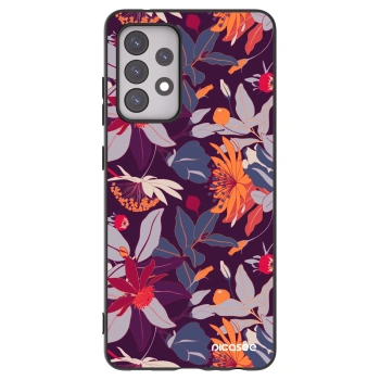 Picasee husă neagră din silicon pentru Samsung Galaxy A52 5G A525F - Purple Leaf