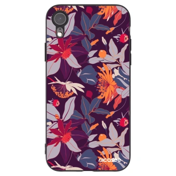 Picasee husă neagră din silicon pentru Apple iPhone XR - Purple Leaf