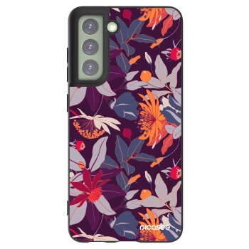 Picasee husă neagră din silicon pentru Samsung Galaxy S21 FE 5G - Purple Leaf