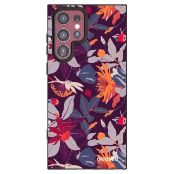 Picasee husă neagră din silicon pentru Samsung Galaxy S22 Ultra 5G - Purple Leaf