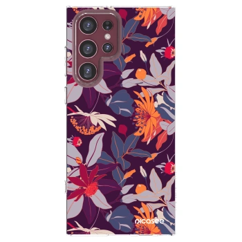 Picasee husă transparentă din silicon pentru Samsung Galaxy S22 Ultra 5G - Purple Leaf