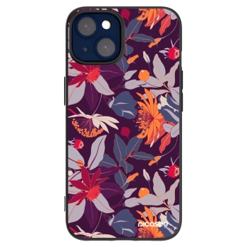 Picasee husă neagră din silicon pentru Apple iPhone 14 - Purple Leaf