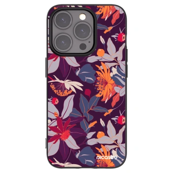 Picasee husă neagră din silicon pentru Apple iPhone 15 Pro - Purple Leaf