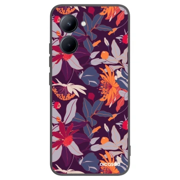 Picasee husă neagră din silicon pentru Realme C33 (2023) - Purple Leaf