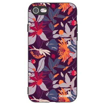 Picasee husă neagră din silicon pentru Apple iPhone 8 - Purple Leaf