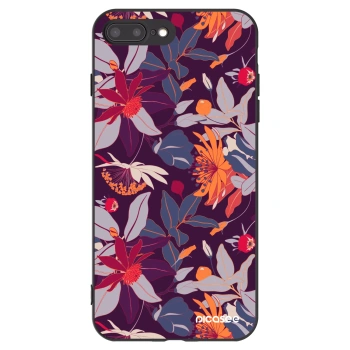 Picasee husă neagră din silicon pentru Apple iPhone 8 Plus - Purple Leaf