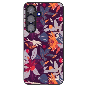 Picasee husă neagră din silicon pentru Samsung Galaxy S25 5G - Purple Leaf