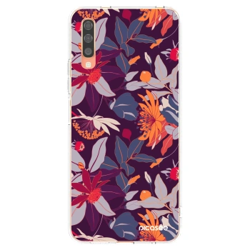 Picasee husă transparentă din silicon pentru Samsung Galaxy A70 A705F - Purple Leaf