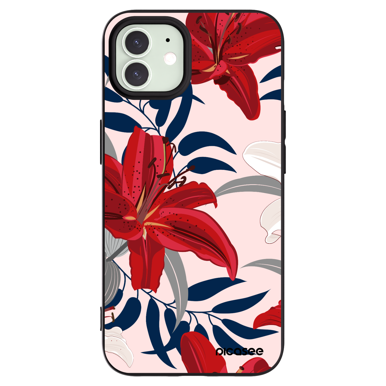 Picasee husă neagră din silicon pentru Apple iPhone 12 Pro - Red Lily