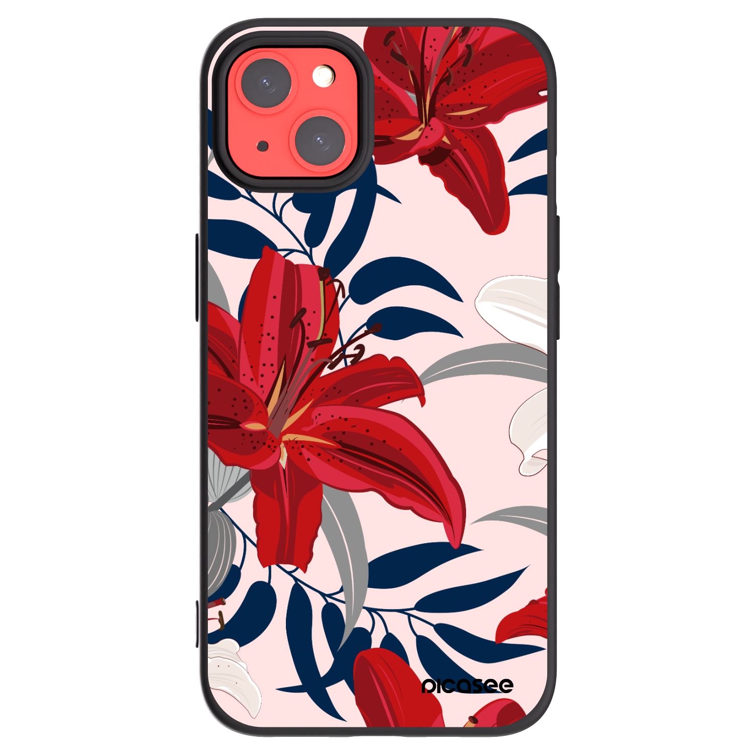 Picasee husă neagră din silicon pentru Apple iPhone 13 - Red Lily