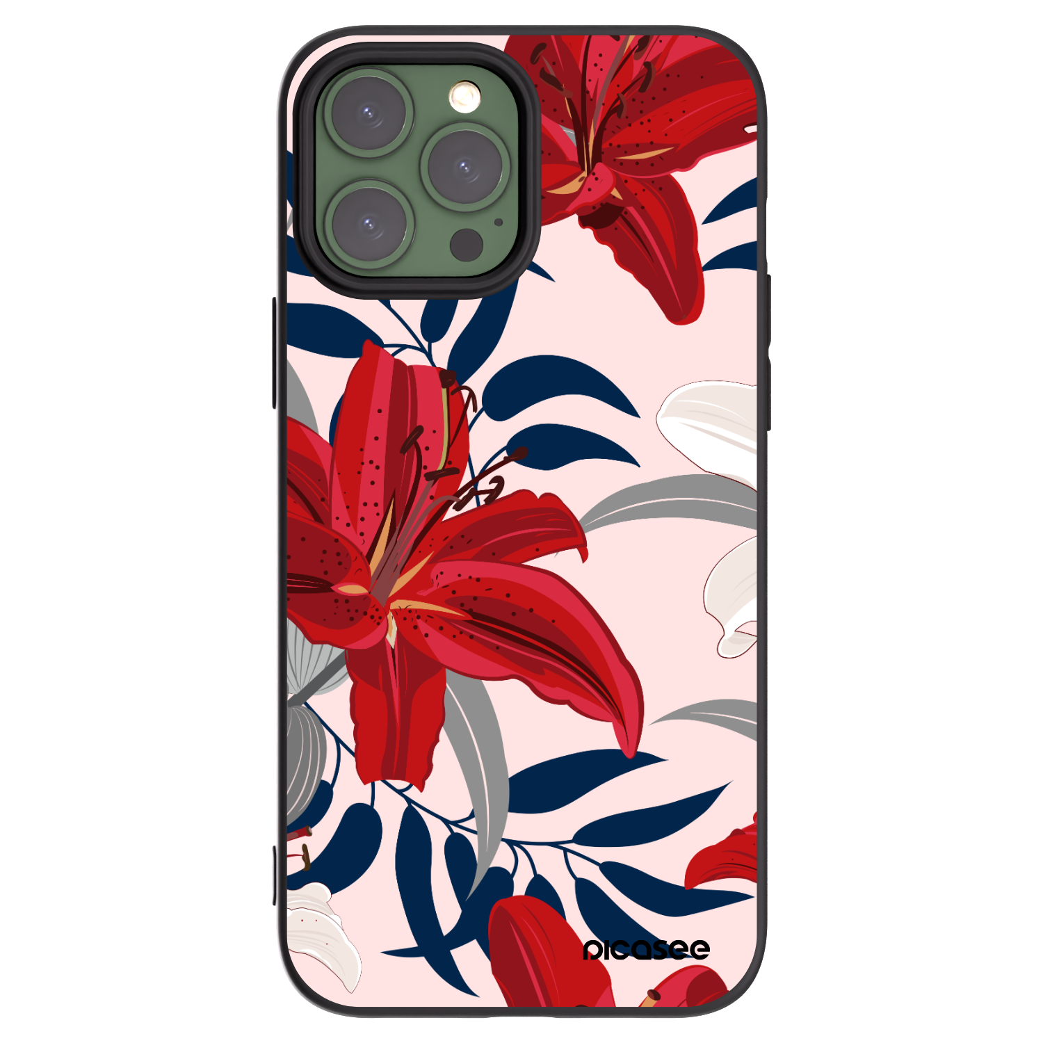 Picasee husă neagră din silicon pentru Apple iPhone 13 Pro Max - Red Lily