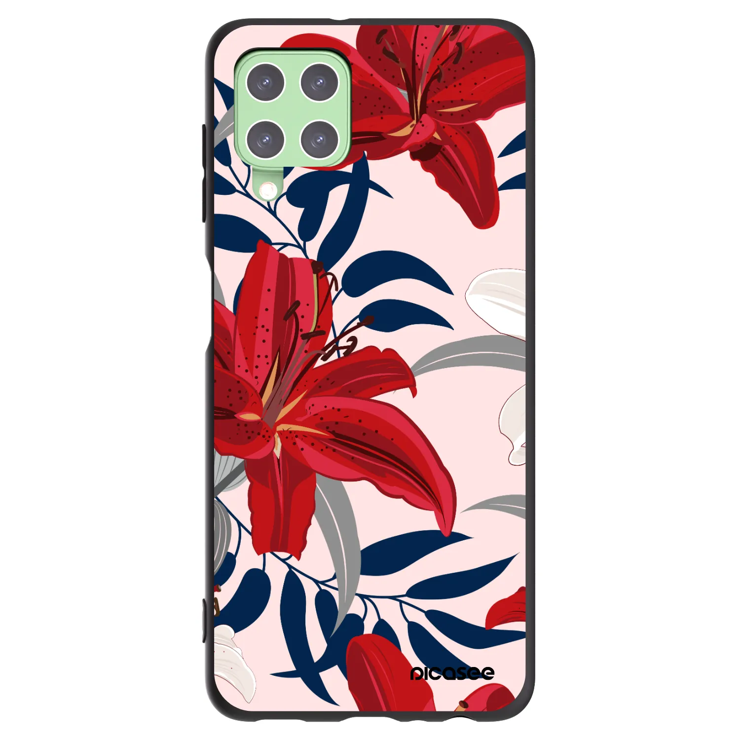 Picasee husă neagră din silicon pentru Samsung Galaxy A22 A225F 4G - Red Lily