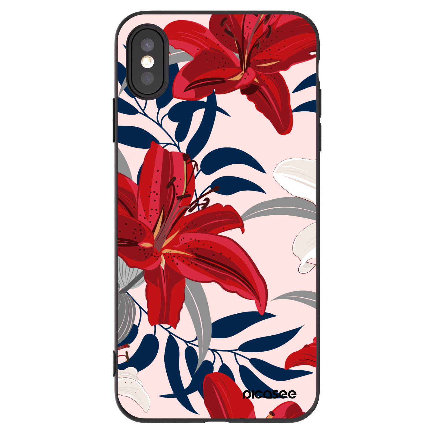 Picasee husă neagră din silicon pentru Apple iPhone XS Max - Red Lily