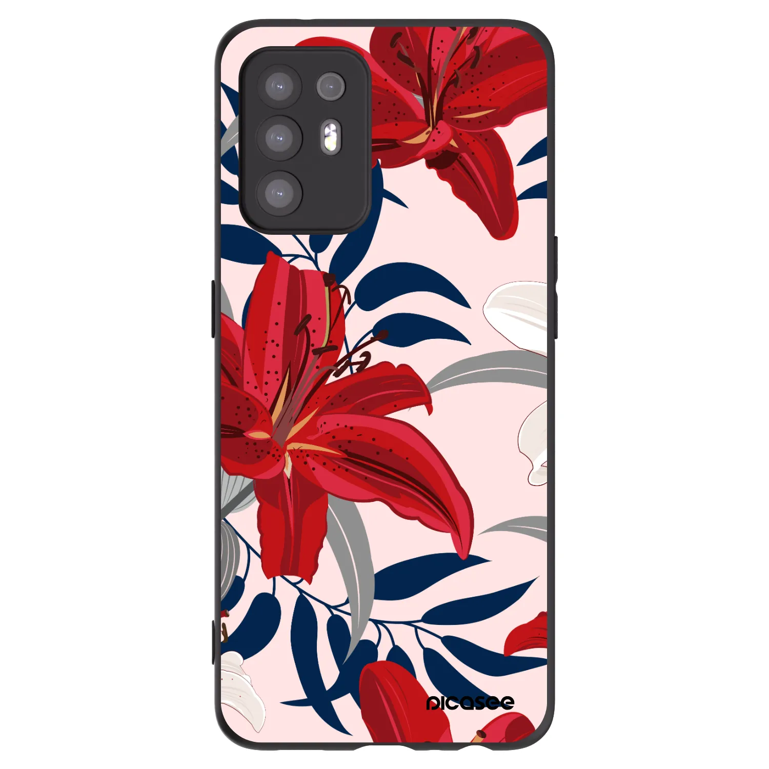Picasee husă neagră din silicon pentru OPPO A94 5G - Red Lily