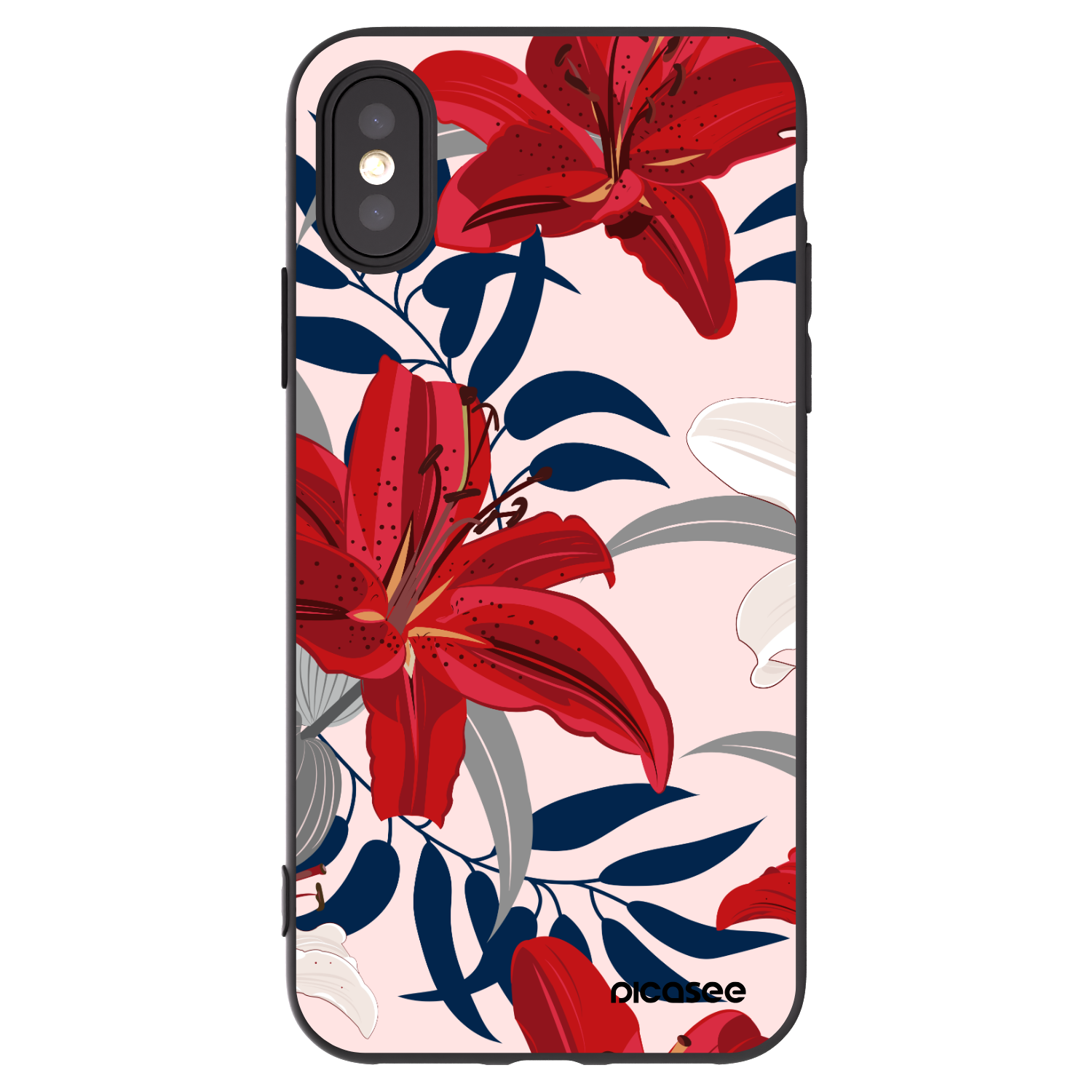 Picasee husă neagră din silicon pentru Apple iPhone X/XS - Red Lily