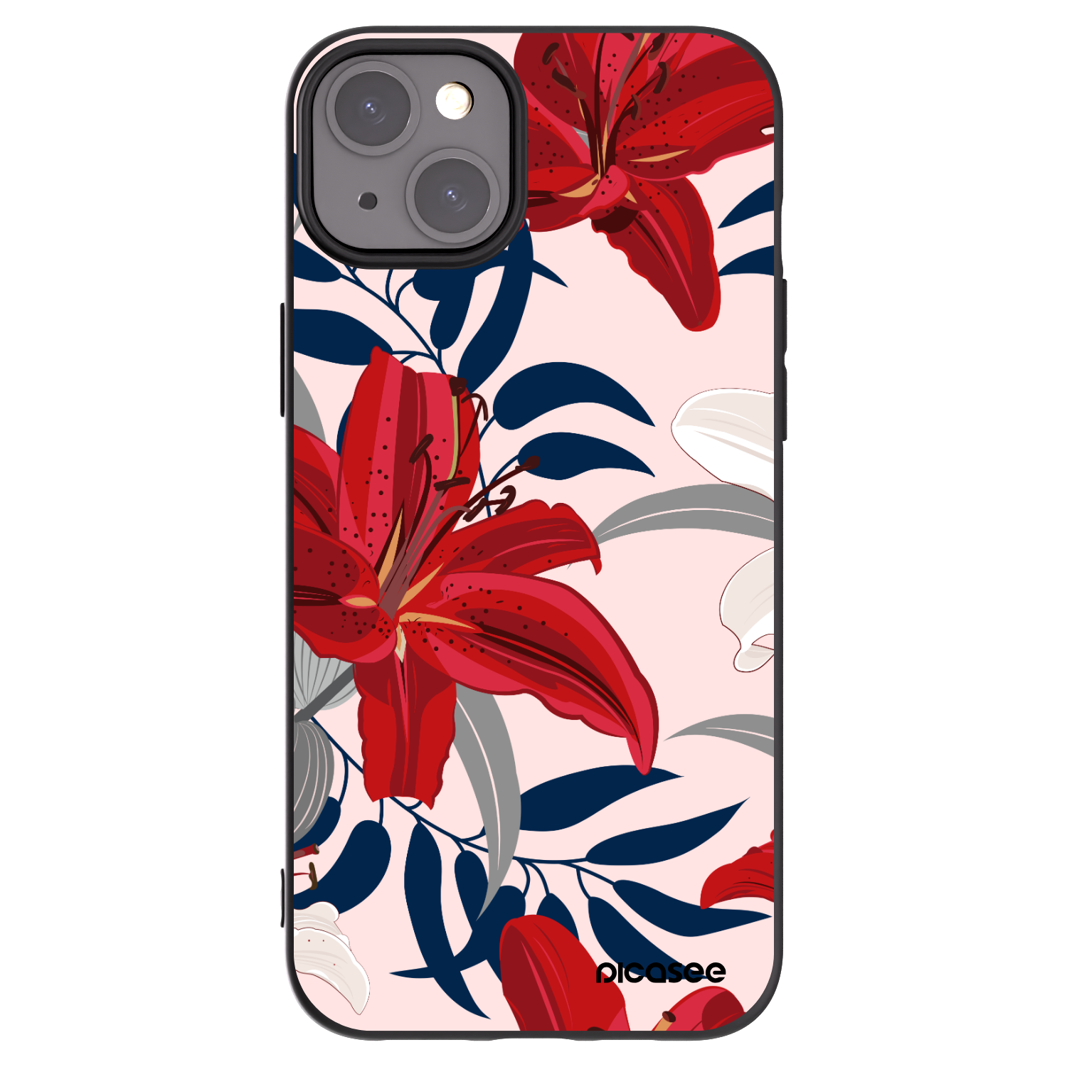 Picasee husă neagră din silicon pentru Apple iPhone 15 Plus - Red Lily