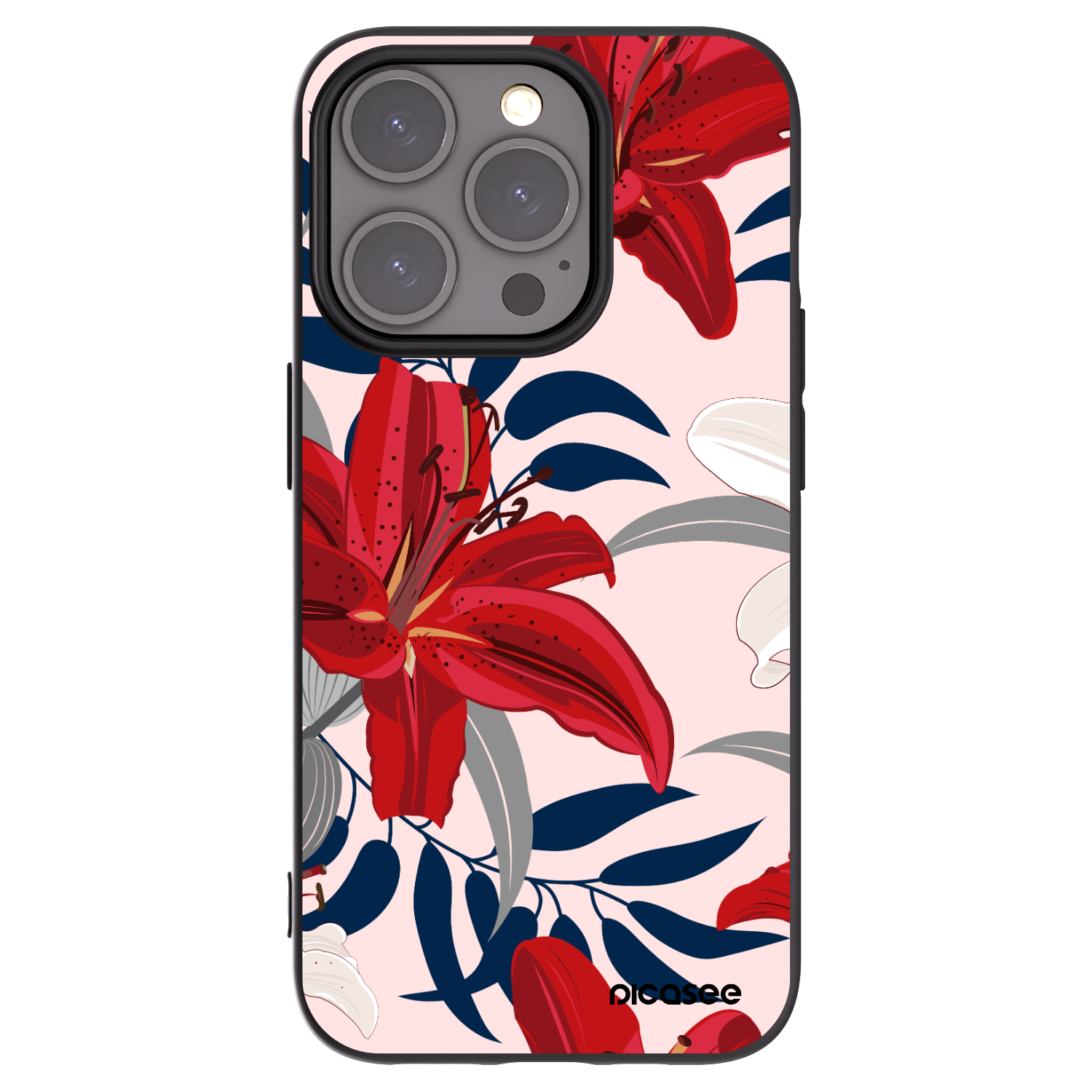 Picasee husă neagră din silicon pentru Apple iPhone 15 Pro - Red Lily