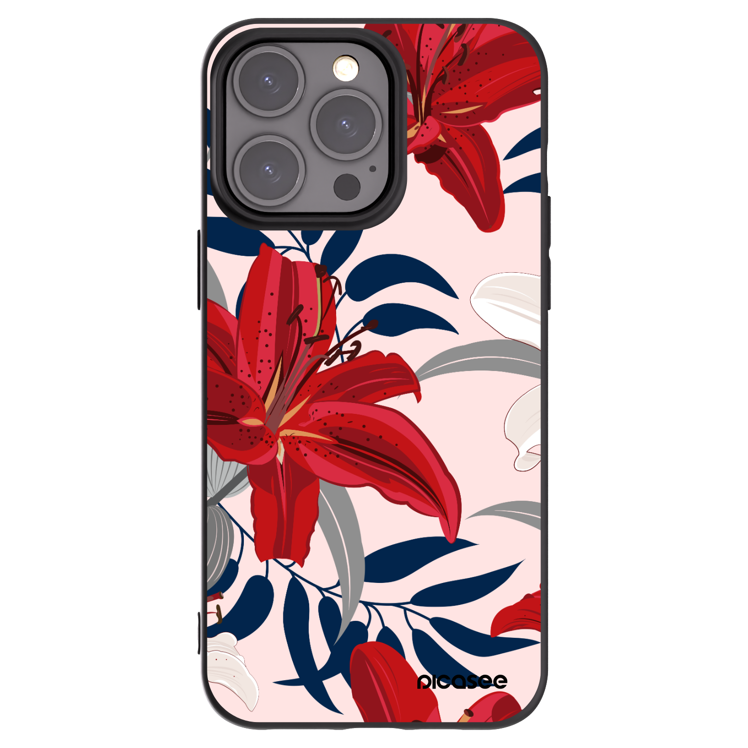 Picasee husă neagră din silicon pentru Apple iPhone 15 Pro Max - Red Lily