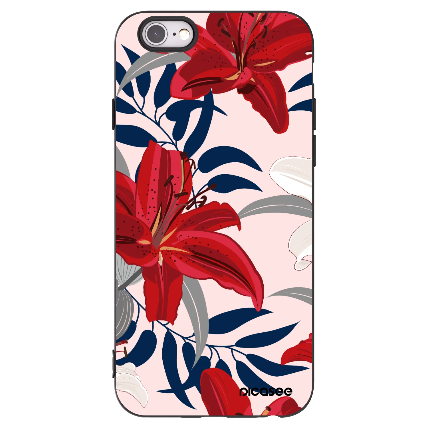 Picasee husă neagră din silicon pentru Apple iPhone 6/6S - Red Lily