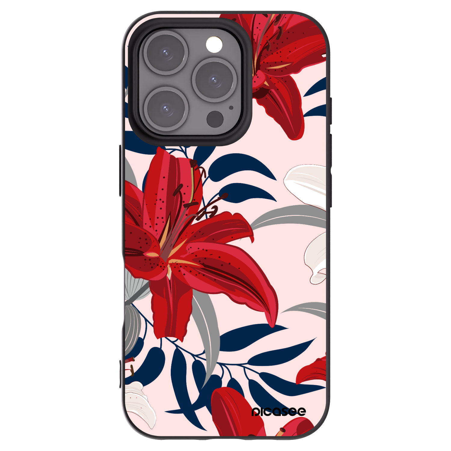 Picasee husă neagră din silicon pentru Apple iPhone 16 Pro - Red Lily