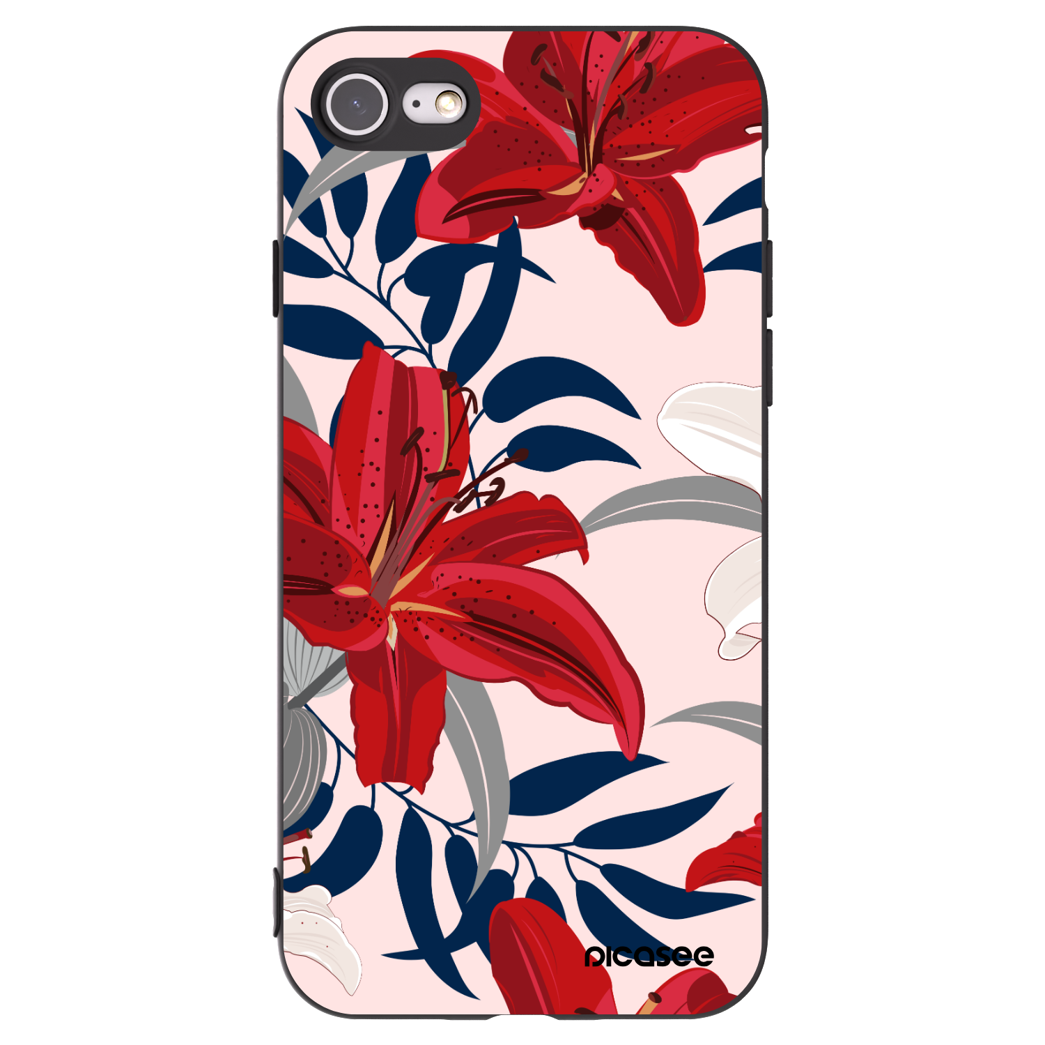 Picasee husă neagră din silicon pentru Apple iPhone 8 - Red Lily