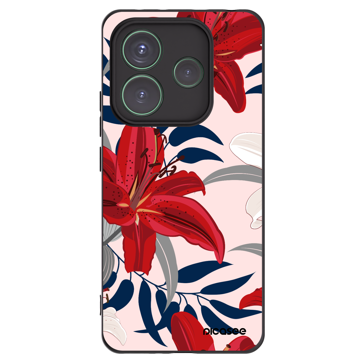 Picasee husă neagră din silicon pentru Xiaomi Redmi Note 14 5G - Red Lily