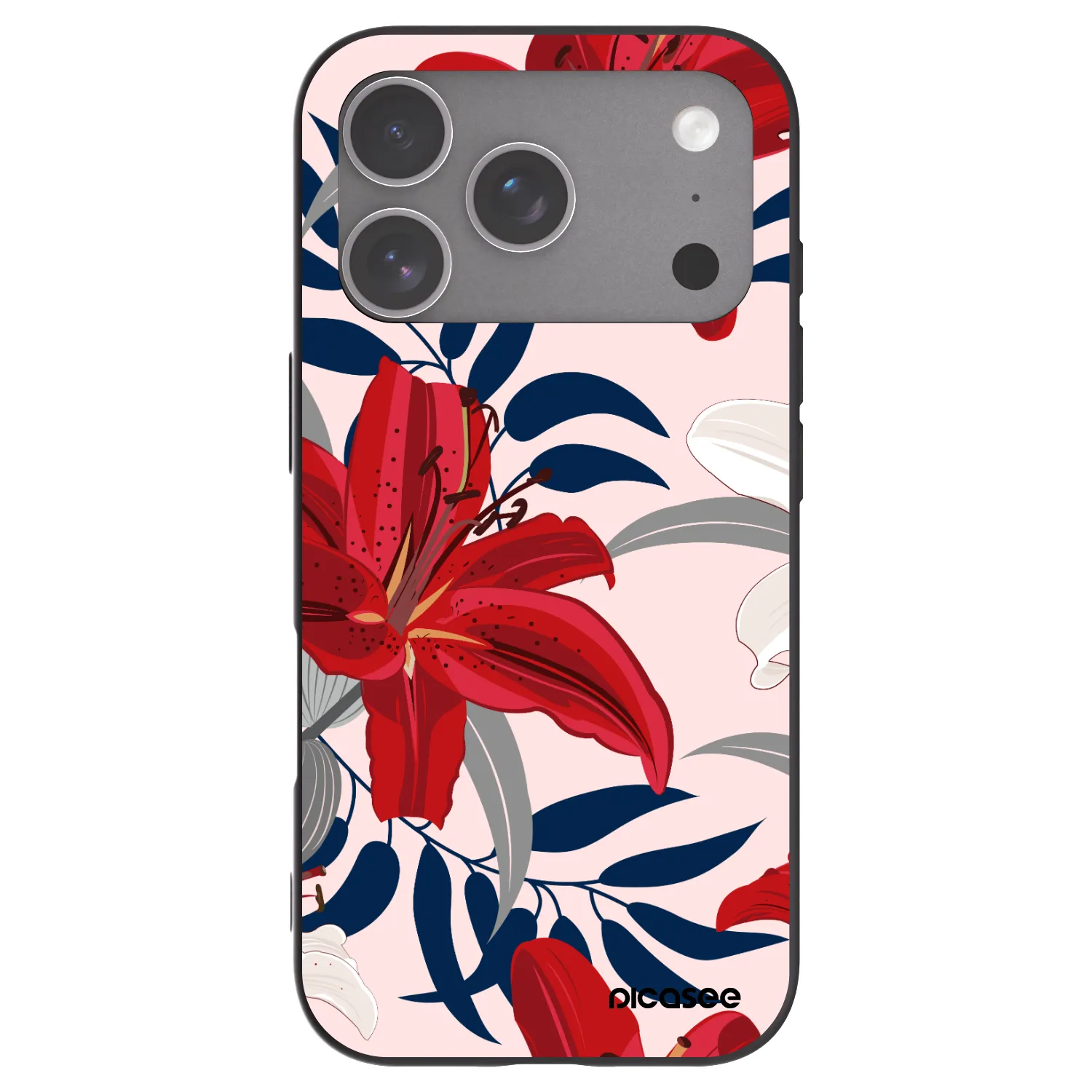 Picasee husă neagră din silicon pentru Apple iPhone 18 Pro - Red Lily