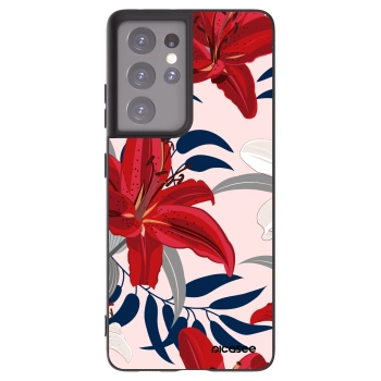 Picasee husă neagră din silicon pentru Samsung Galaxy S21 Ultra 5G G998B - Red Lily