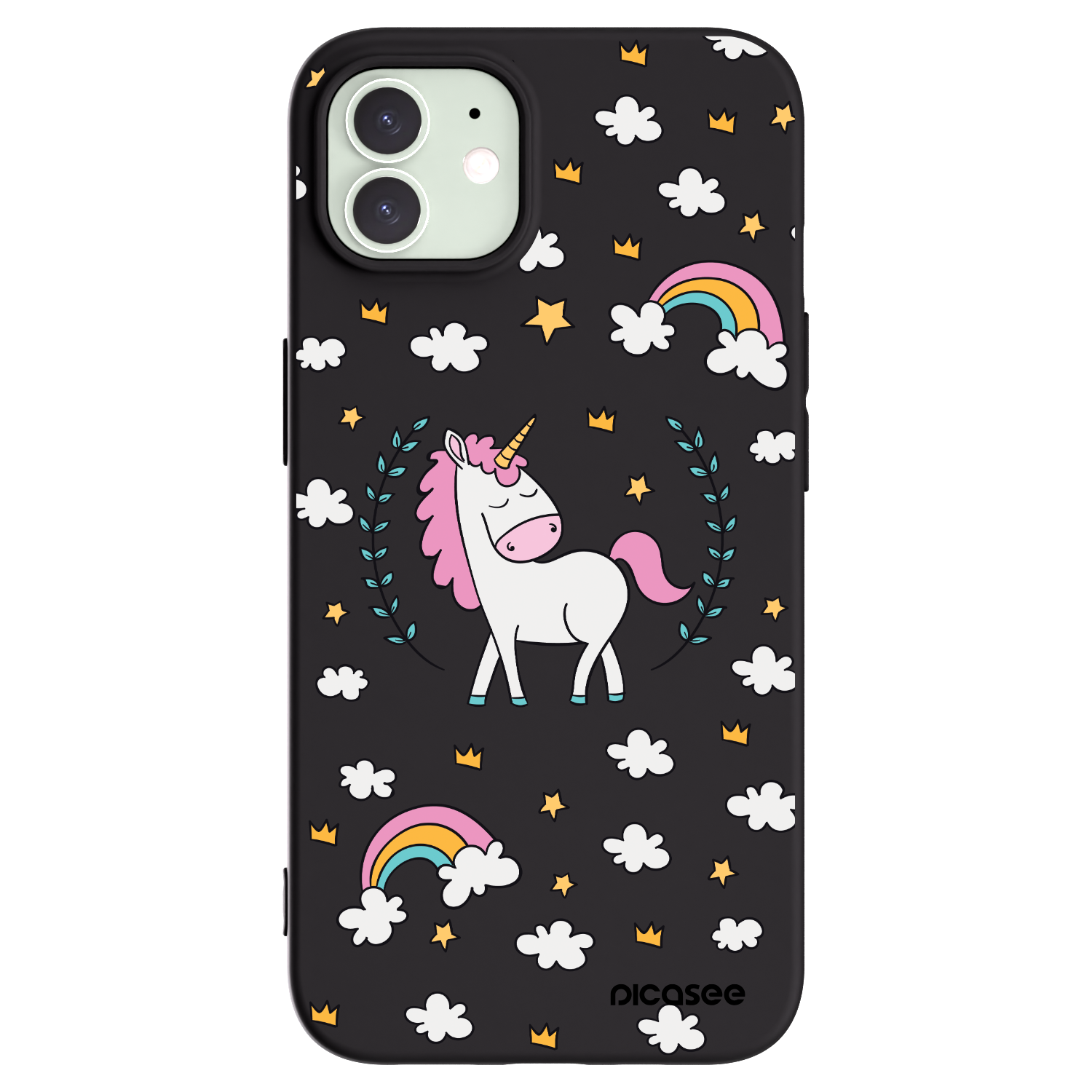 Picasee husă neagră din silicon pentru Apple iPhone 12 - Unicorn star heaven