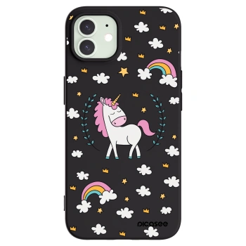 Picasee husă neagră din silicon pentru Apple iPhone 12 - Unicorn star heaven