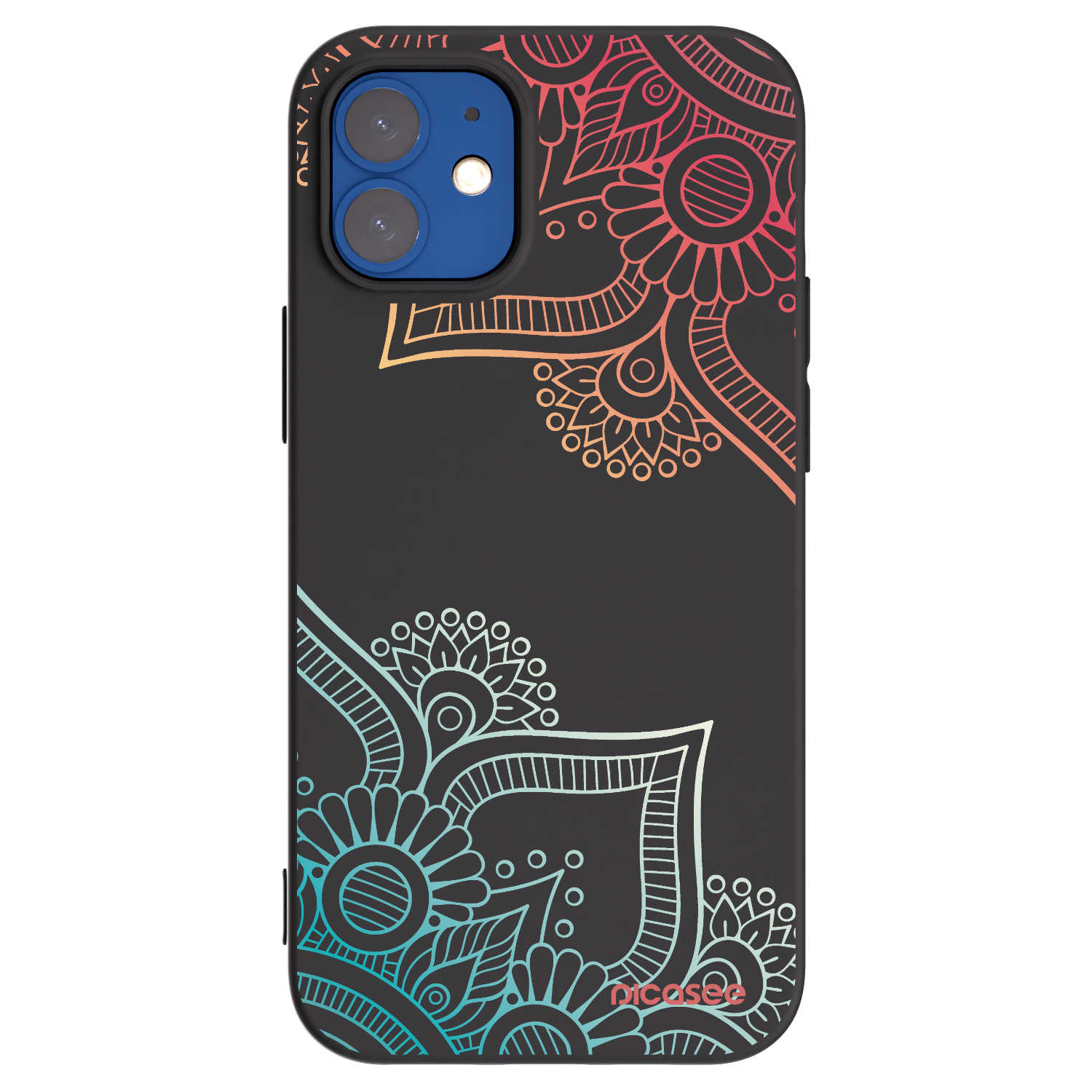 Picasee husă neagră din silicon pentru Apple iPhone 12 mini - Flowers pattern