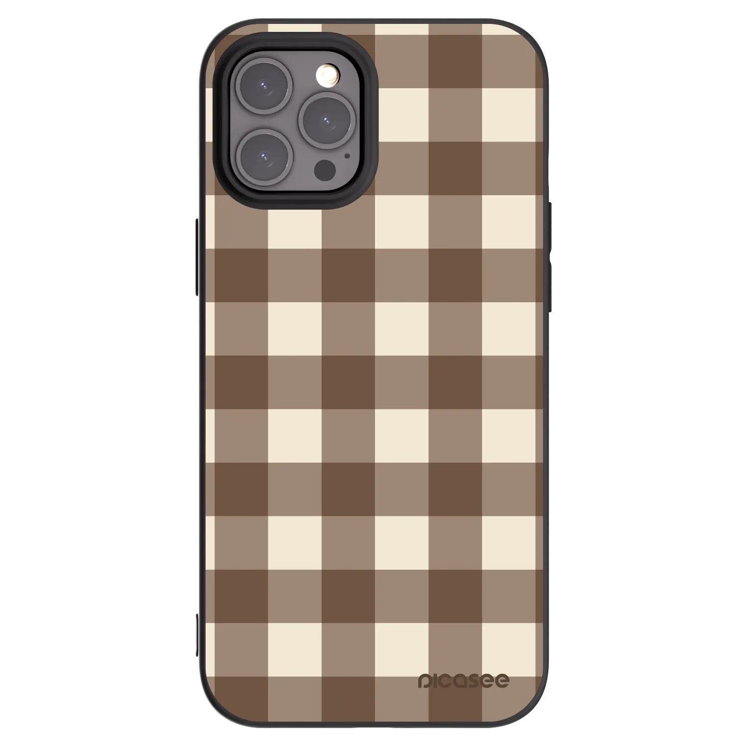 Picasee husă neagră din silicon pentru Apple iPhone 12 Pro Max - Brown grid