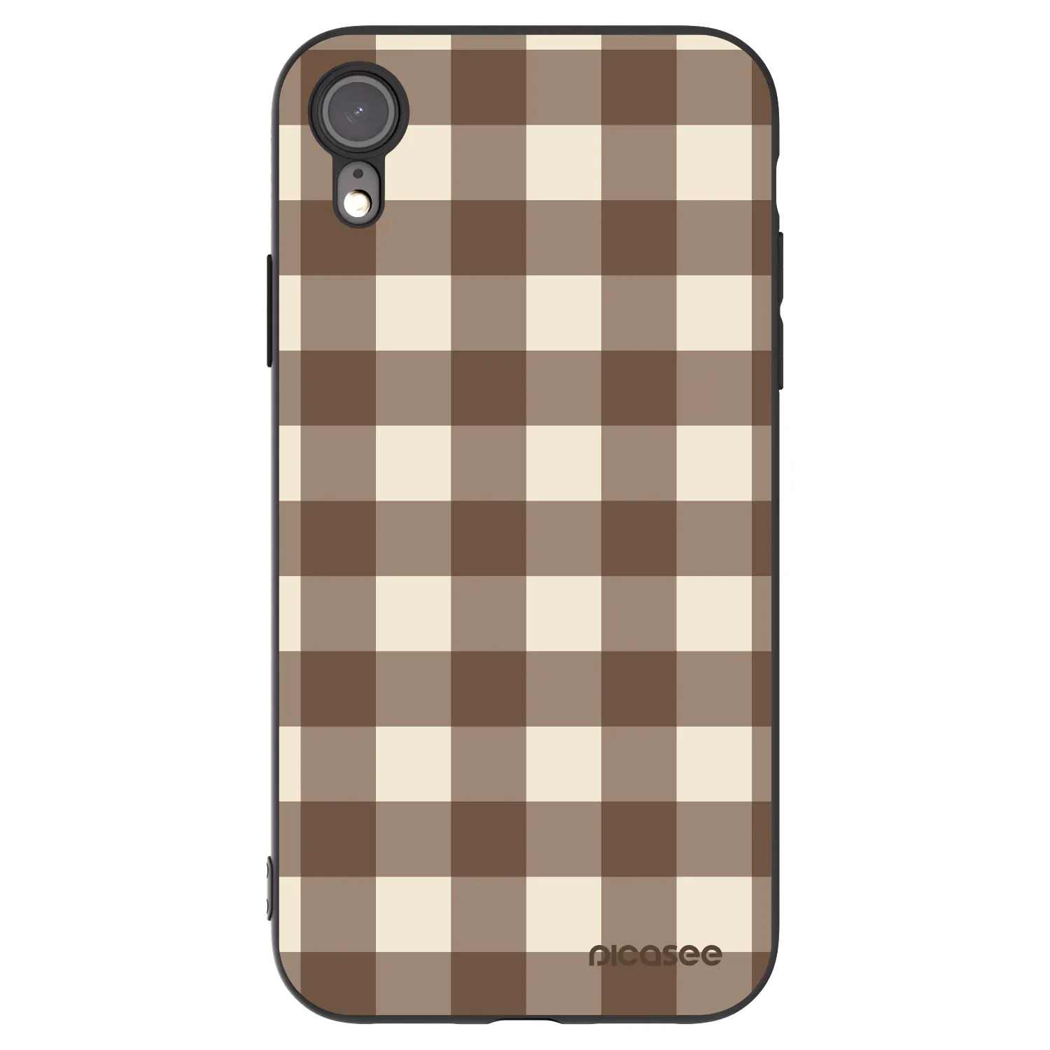 Picasee husă neagră din silicon pentru Apple iPhone XR - Brown grid