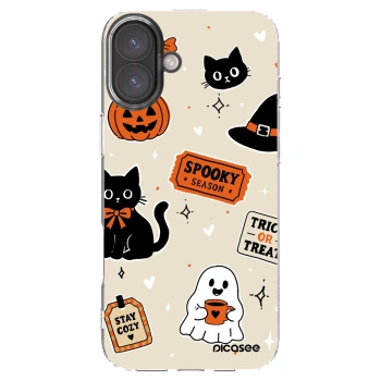 Picasee husă transparentă din silicon pentru Apple iPhone 16 Plus - Halloween stickers