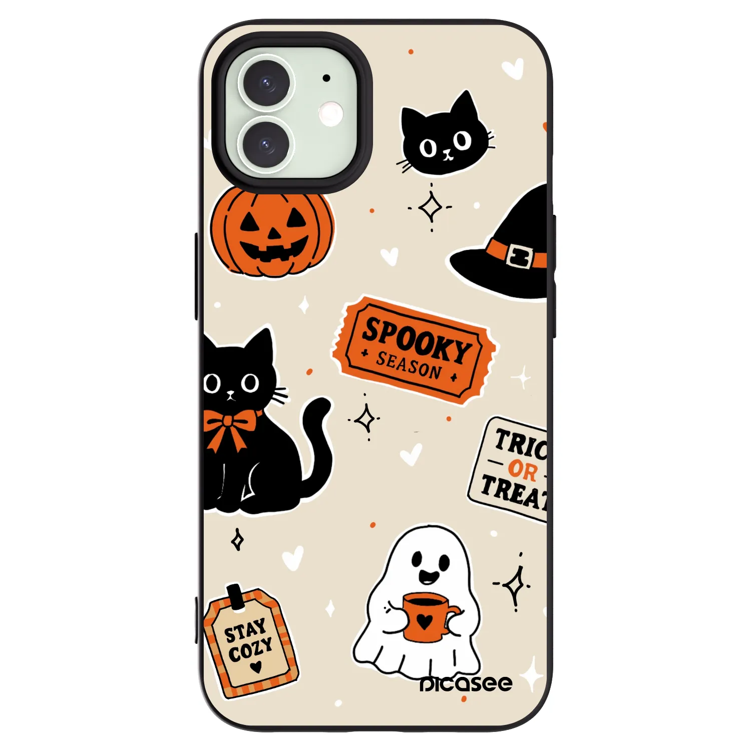Picasee husă neagră din silicon pentru Apple iPhone 12 - Halloween stickers