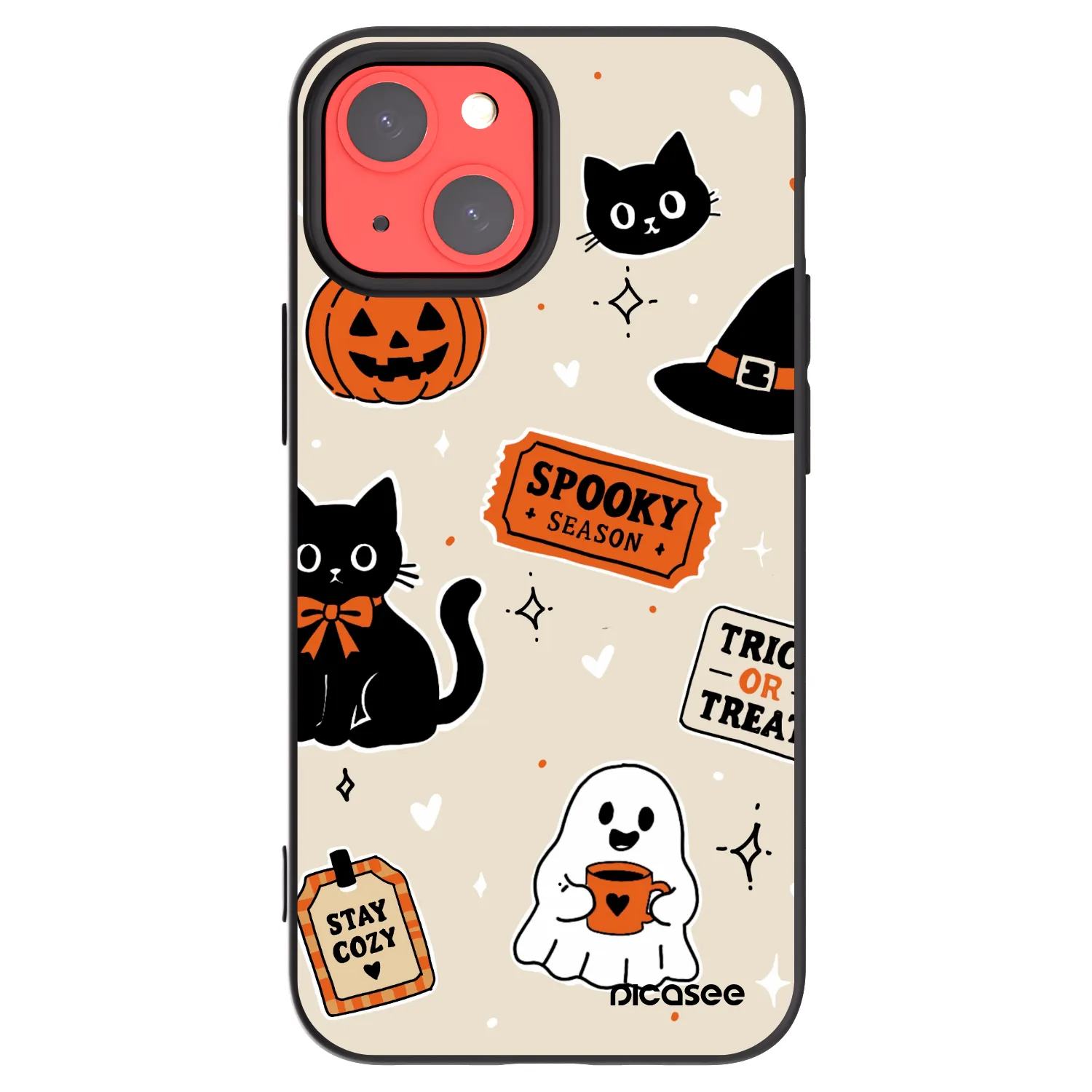 Picasee husă neagră din silicon pentru Apple iPhone 13 mini - Halloween stickers