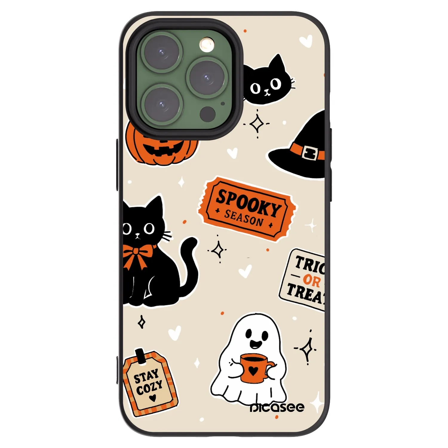 Picasee husă neagră din silicon pentru Apple iPhone 13 Pro - Halloween stickers