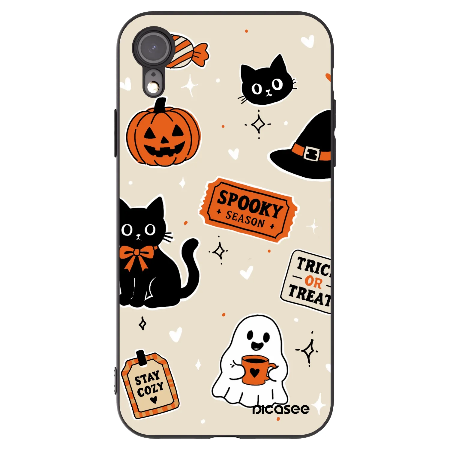Picasee husă neagră din silicon pentru Apple iPhone XR - Halloween stickers