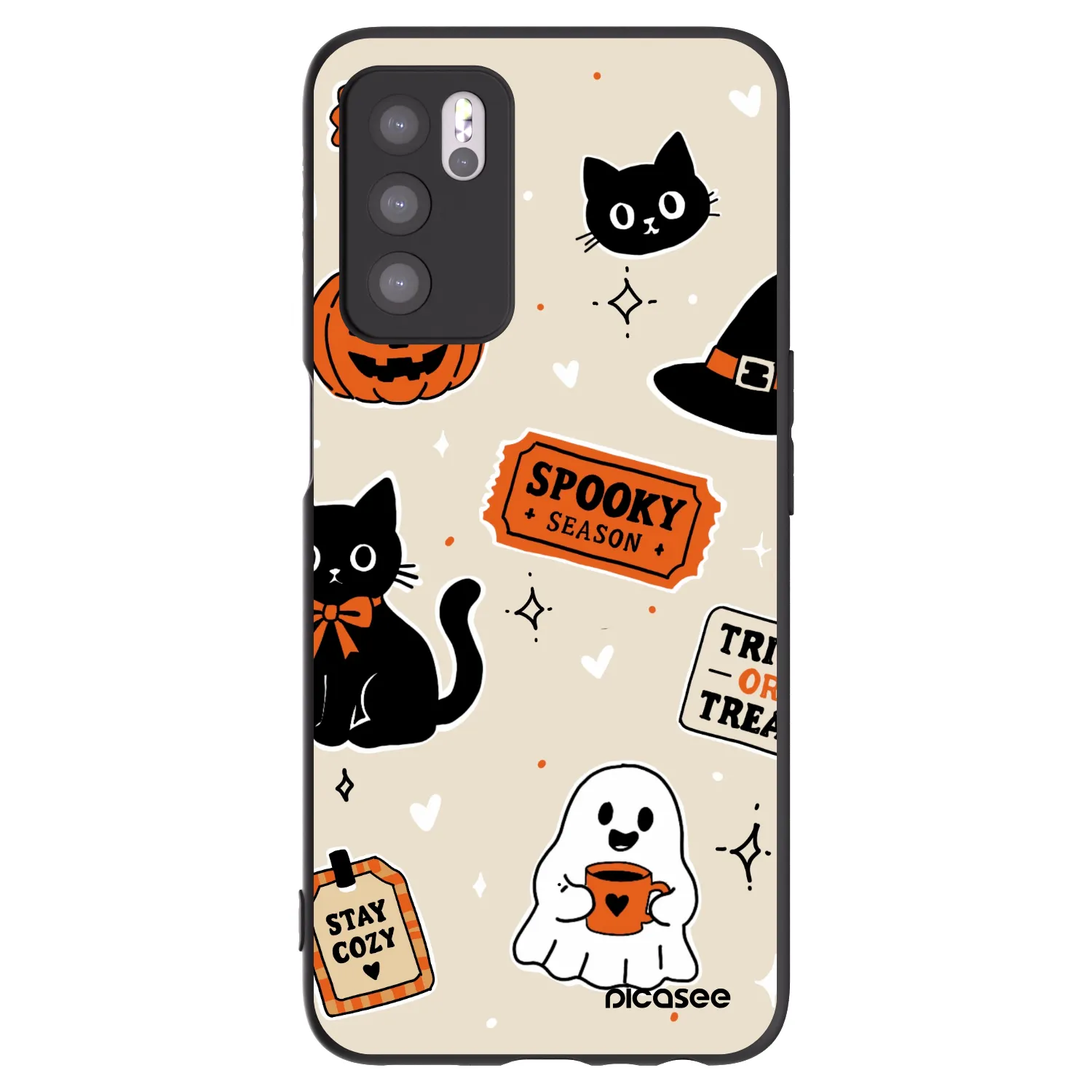 Picasee husă neagră din silicon pentru OPPO A16s - Halloween stickers